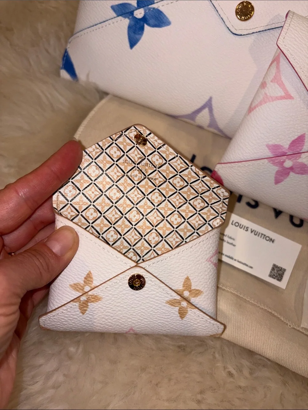 Authentic Louis Vuitton White Kirigami Set of 3 Multicolor Monogram Pouches